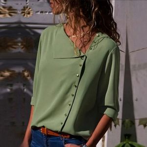 Cool Gray Abstract Button Detail Blouse size XL